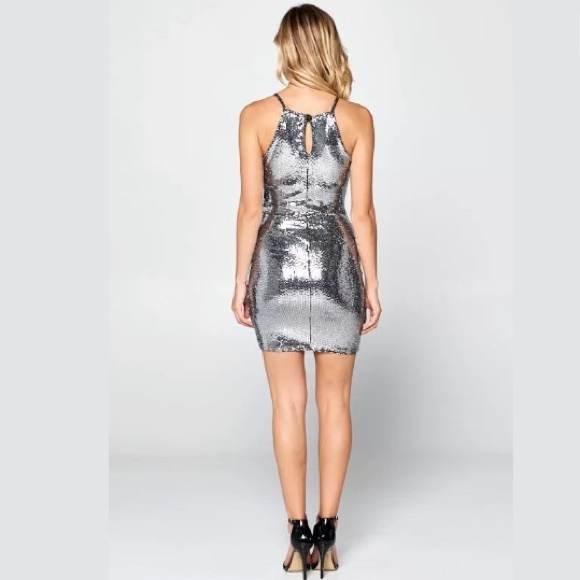 CLEARANCE Silver Shiny Metallic Holiday Bodycon Dress - Picture 6 of 7